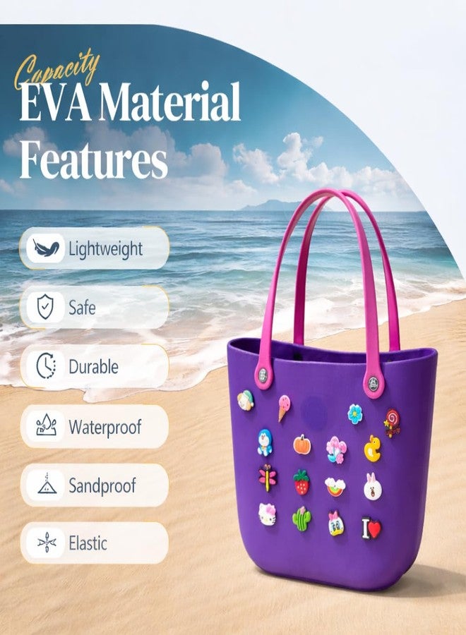 RAMNATH IMPEX Trendy Fashion Purple EVA Rubber Tote Bag for Women & Girls | Soft, Waterproof Lightweight Rubber Handbag with Cartoon Charms | Stylish Shoulder Carry Bag for College, Shopping, Travel & Casual Use. - Image 4